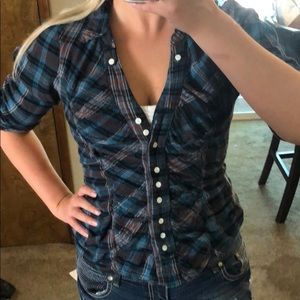 Blue XOXO button up flannel